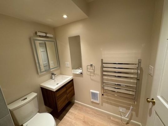 Bathroom, Interior, Recessed Lighting, Wood Texture Flooring