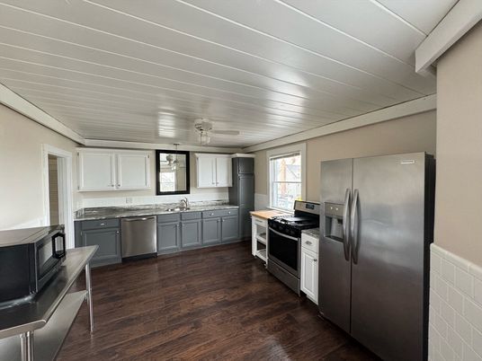Interior, Kitchen, Stainless Steel Appliances, Wood Texture Flooring