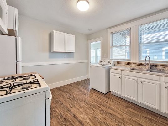 Interior, Kitchen, Washer, Wood Texture Flooring