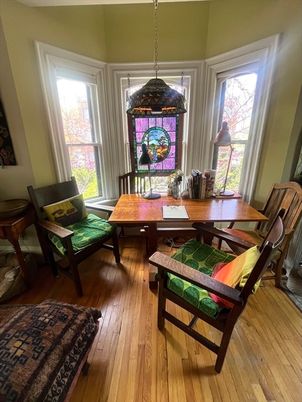 Dining room, Interior, Pendant Lights, Wood Texture Flooring