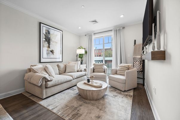 Interior, Living room, Recessed Lighting, Wood Texture Flooring