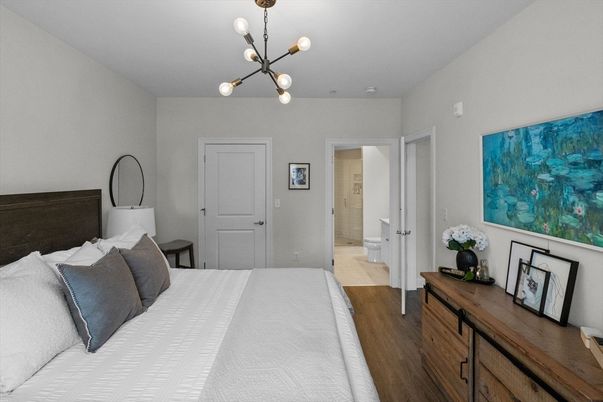 Bedroom, Interior, Pendant Lights, Wood Texture Flooring