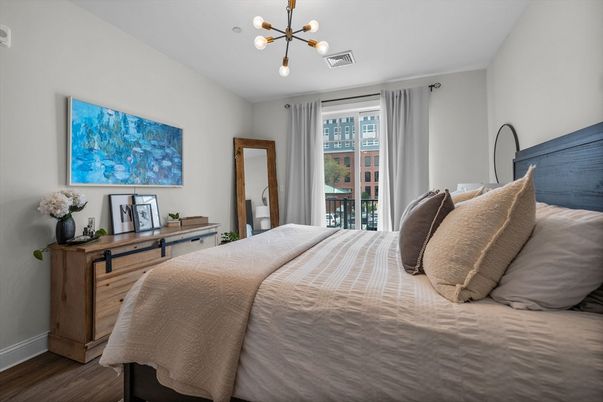 Bedroom, Interior, Pendant Lights, Wood Texture Flooring