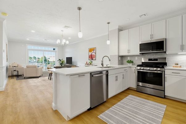 Interior, Kitchen, Living room, Pendant Lights, Recessed Lighting, Stainless Steel Appliances, Wood Texture Flooring