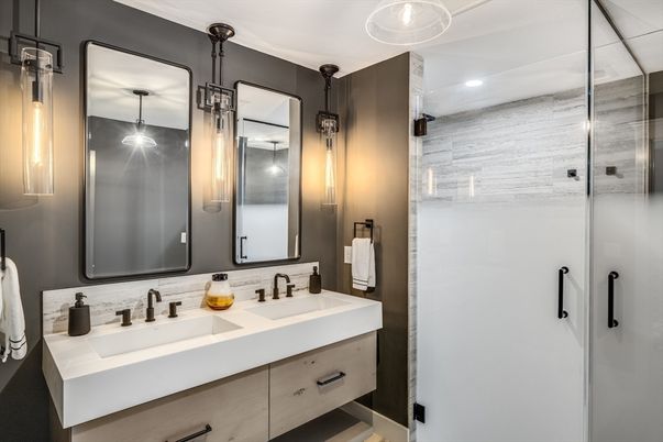 Bathroom, Dual Sink Vanities, Glass Shower, Interior, Recessed Lighting
