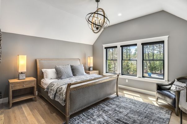 Bedroom, Interior, Pendant Lights, Recessed Lighting, Wood Texture Flooring
