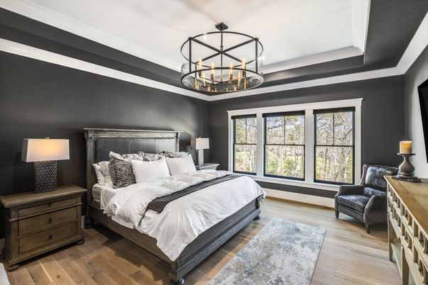 Bedroom, Chandelier, Interior, Pendant Lights, Wood Texture Flooring