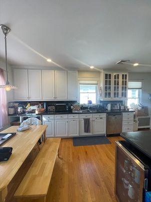 Interior, Kitchen, Pendant Lights, Recessed Lighting, Wood Texture Flooring
