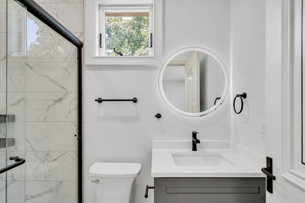 Bathroom, Glass Shower, Interior, Marble Walls