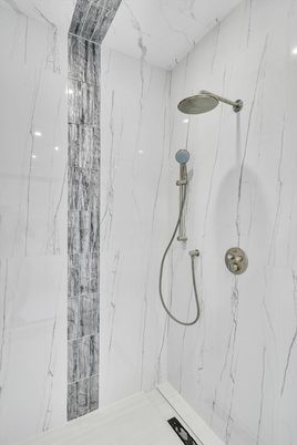 Bathroom, Glass Shower, Interior, Marble Walls
