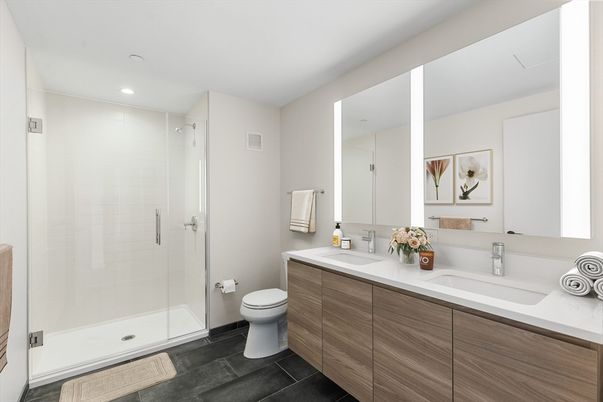 Bathroom, Dual Sink Vanities, Glass Shower, Interior, Recessed Lighting