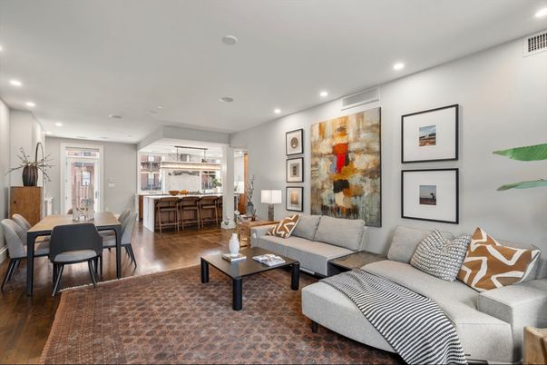 Dining room, Interior, Kitchen, Living room, Pendant Lights, Recessed Lighting, Wood Texture Flooring