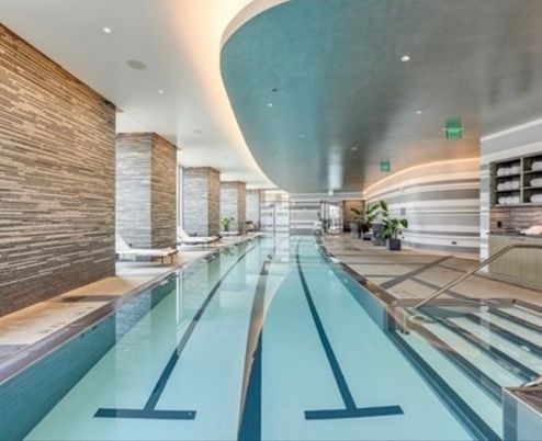 Interior, Pool, Recessed Lighting, Stone Walls