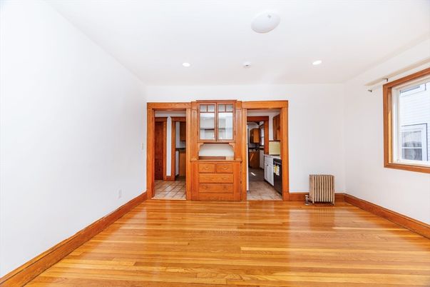 Empty room, Interior, Kitchen, Recessed Lighting, Wood Texture Flooring