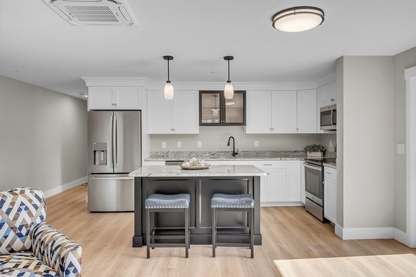 Interior, Kitchen, Pendant Lights, Stainless Steel Appliances, Wood Texture Flooring