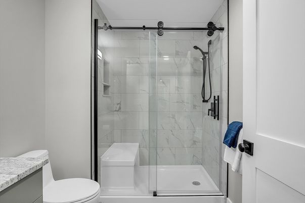 Bathroom, Glass Shower, Interior, Marble Walls