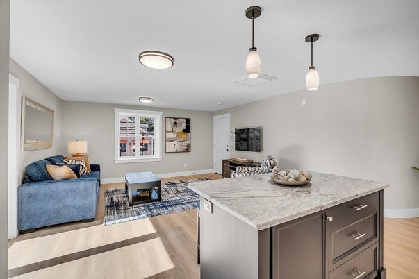 Interior, Living room, Pendant Lights, Wood Texture Flooring