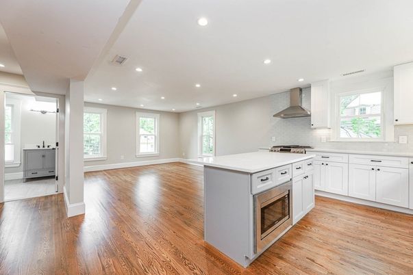 Interior, Kitchen, Recessed Lighting, Wood Texture Flooring