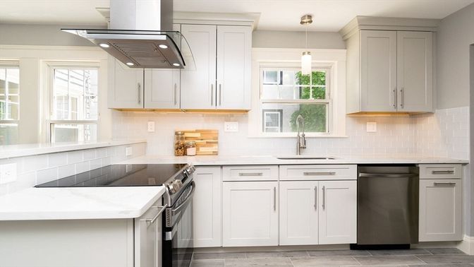 Interior, Kitchen, Pendant Lights, Stainless Steel Appliances, Wood Texture Flooring