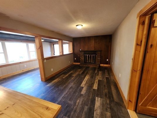 Empty room, Fireplace, Interior, Wood Texture Flooring, Wooden Walls