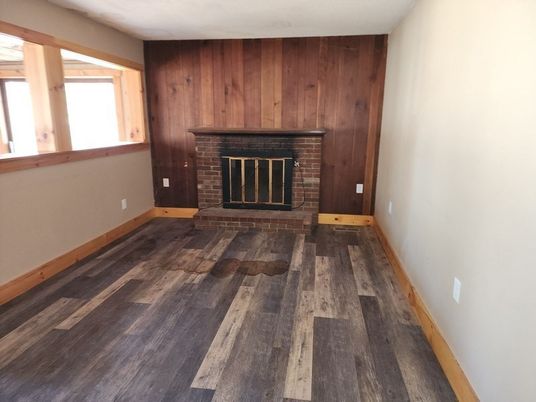 Empty room, Fireplace, Interior, Wood Texture Flooring, Wooden Walls