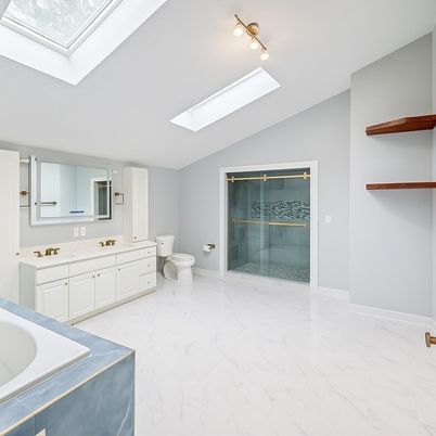 Bathroom, Dual Sink Vanities, Glass Shower, Interior, Marble