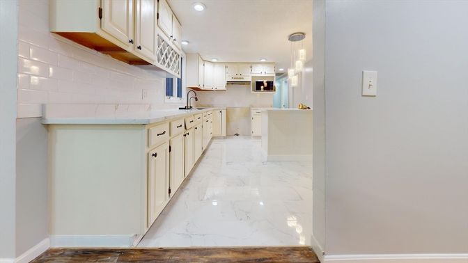 Interior, Kitchen, Marble, Pendant Lights, Recessed Lighting