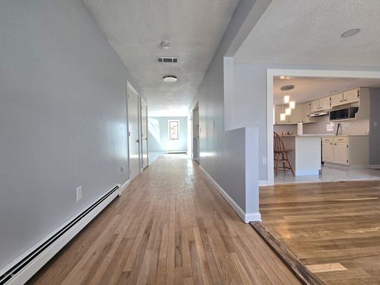 Interior, Kitchen, Pendant Lights, Recessed Lighting, Wood Texture Flooring