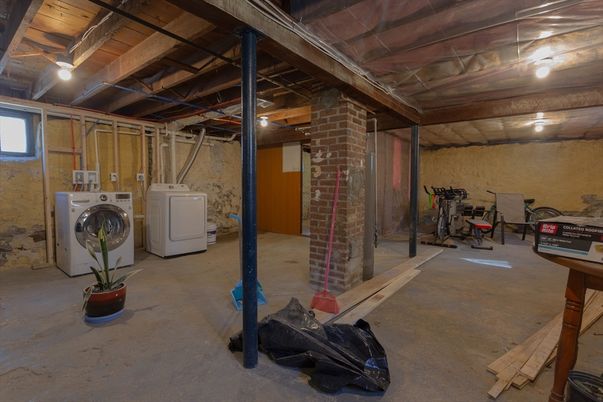 Interior, Stone Walls, Utility Closets, Washer, Wooden Beams