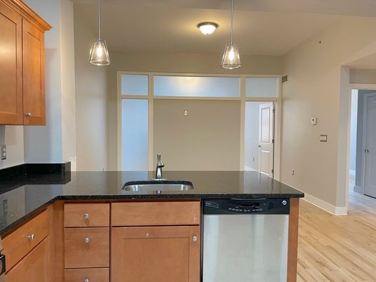 Interior, Kitchen, Pendant Lights, Wood Texture Flooring