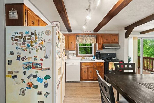 Dining room, Interior, Kitchen, Wooden Beams, Wood Texture Flooring