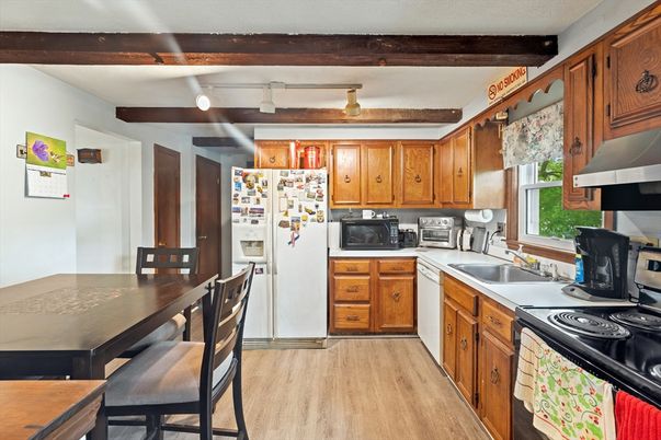Dining room, Interior, Kitchen, Wooden Beams, Wood Texture Flooring