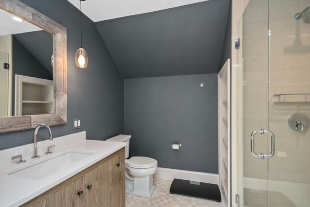 Bathroom, Glass Shower, Interior, Pendant Lights