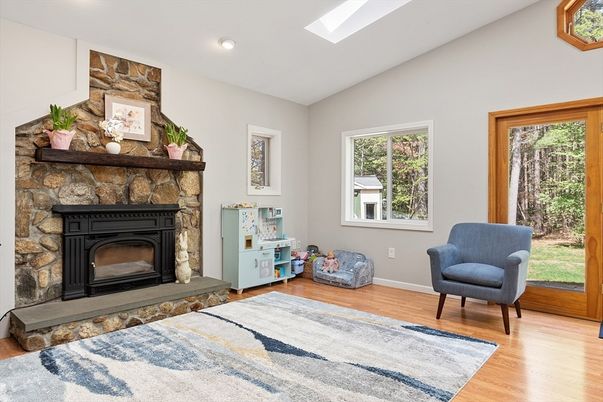 Fireplace, Interior, Recessed Lighting, Wood Texture Flooring