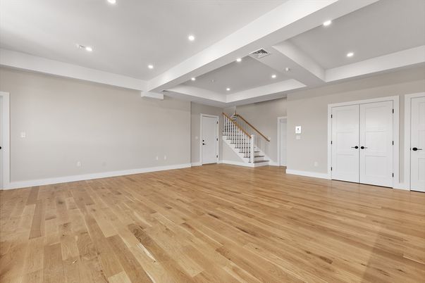 Empty room, Interior, Recessed Lighting, Wood Texture Flooring
