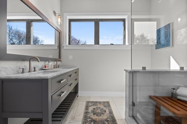 Bathroom, Dual Sink Vanities, Glass Shower, Interior
