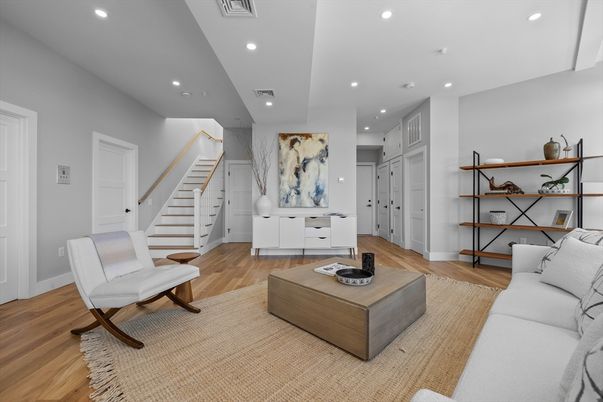 Interior, Living room, Recessed Lighting, Wood Texture Flooring