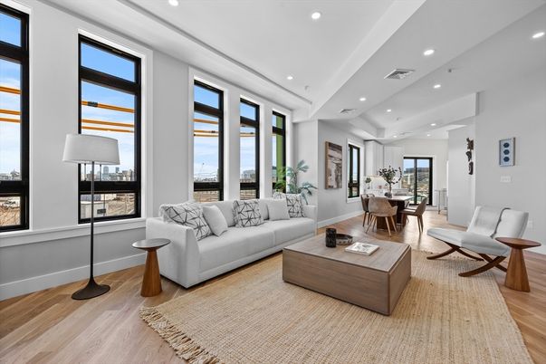 Dining room, Interior, Living room, Recessed Lighting, Wood Texture Flooring