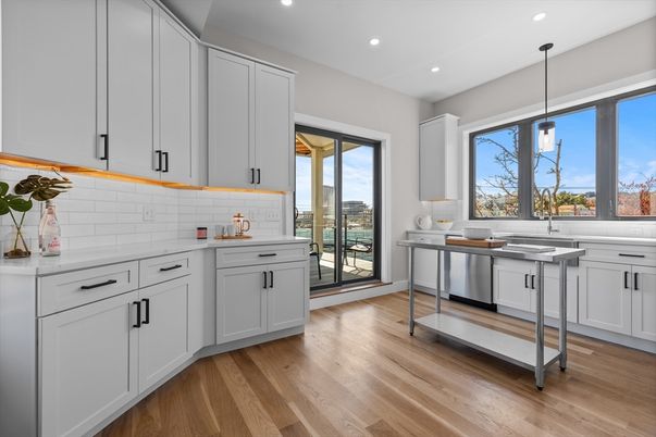 Interior, Kitchen, Pendant Lights, Recessed Lighting, Wood Texture Flooring