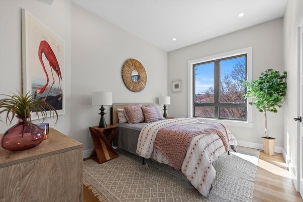 Bedroom, Interior, Recessed Lighting, Wood Texture Flooring