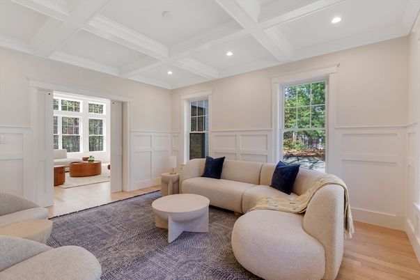 Interior, Living room, Recessed Lighting, Wood Texture Flooring