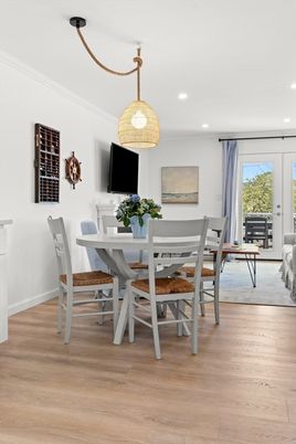 Dining room, Interior, Recessed Lighting, Wood Texture Flooring
