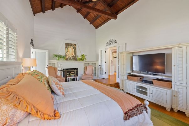 Bedroom, Fireplace, Interior, Wooden Beams, Wooden Ceilings, Wood Texture Flooring