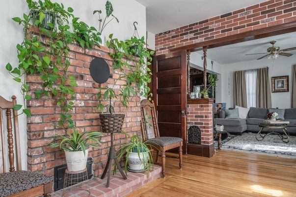 Interior, Living room, Stone Walls, Wood Texture Flooring