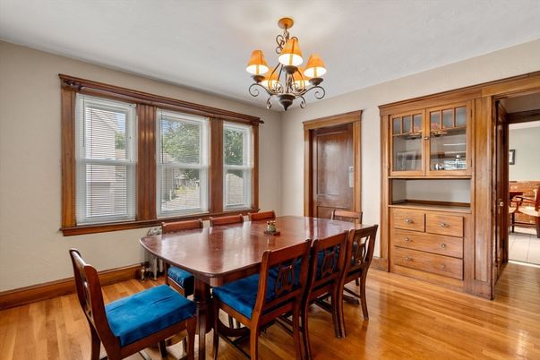 Chandelier, Dining room, Interior, Wood Texture Flooring