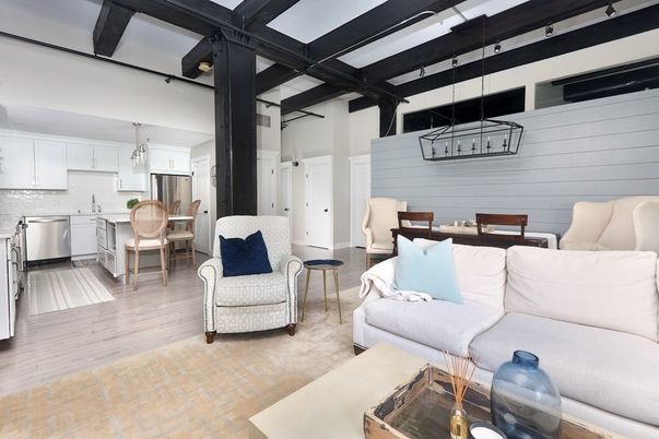 Dining room, Interior, Kitchen, Living room, Pendant Lights, Stainless Steel Appliances, Wood Texture Flooring