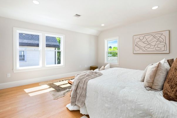 Bedroom, Interior, Recessed Lighting, Wood Texture Flooring