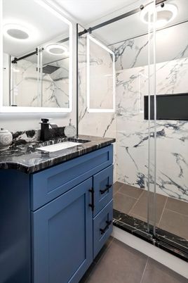 Bathroom, Glass Shower, Interior, Marble Walls
