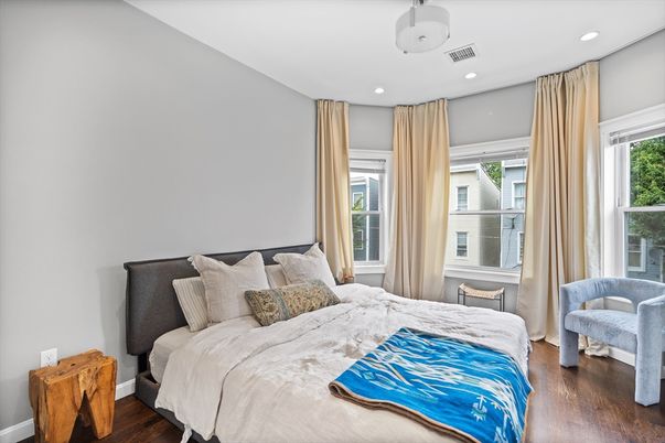 Bedroom, Interior, Recessed Lighting, Wood Texture Flooring