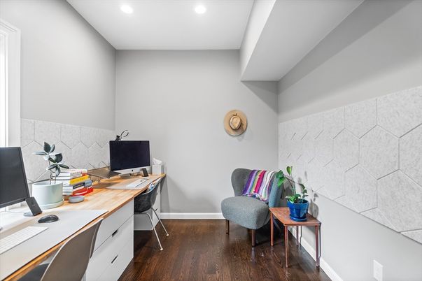 Home Office, Interior, Recessed Lighting, Wood Texture Flooring